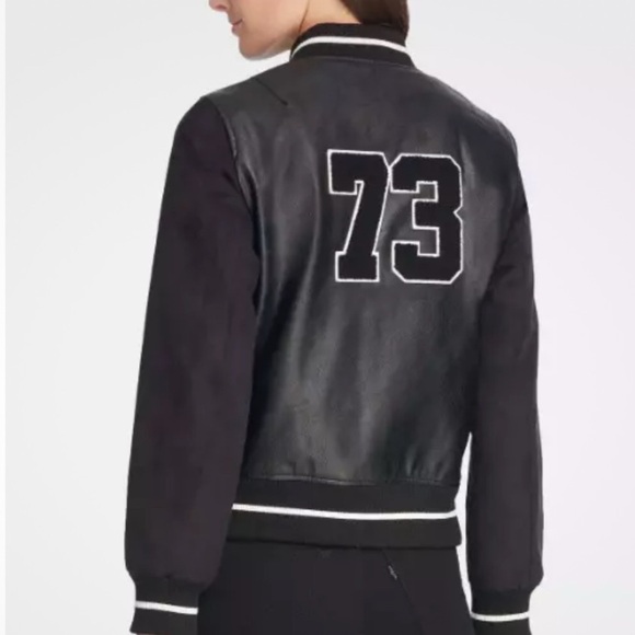 Levis Womens Mixed Media Letterman Varsity Black Bomber Jacket Size Small - Picture 2 of 16